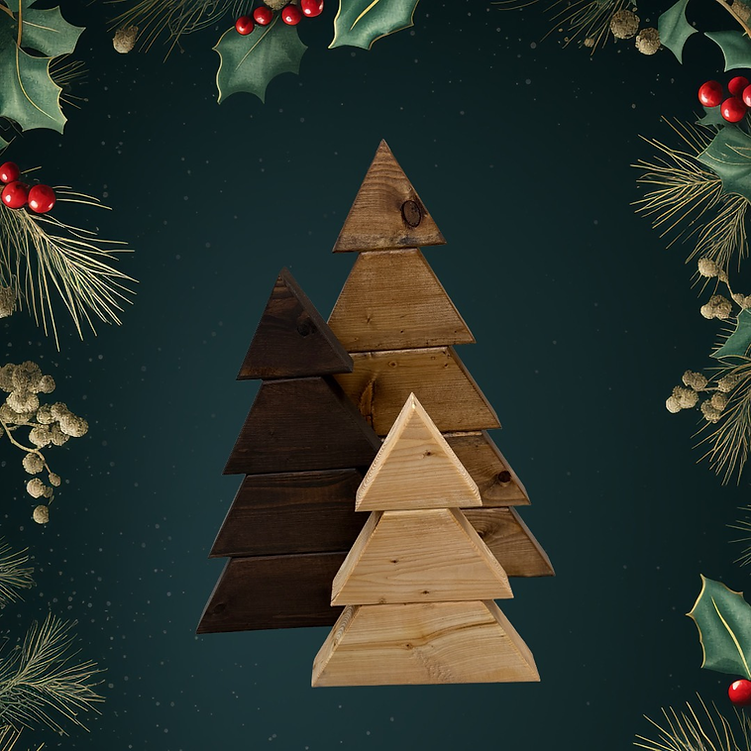 Stacked Tier Wooden Holiday Tree Trio